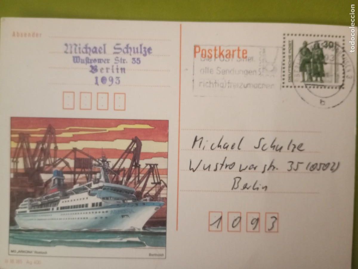 Sellos: ALEMANIA, 1990, RDA, ENTERO POSTAL. BARCO ARKONA EN ROSTOCK