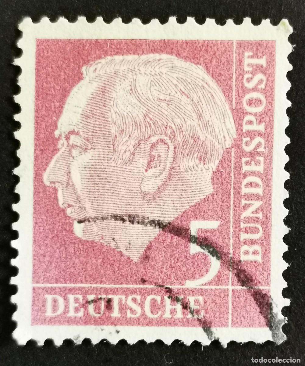 Sellos: Sello Alemania R. Federal 1954, Prof. Dr. Theodor Heuss (1884-1963), 5 Pf. Michel: DE 179xWv