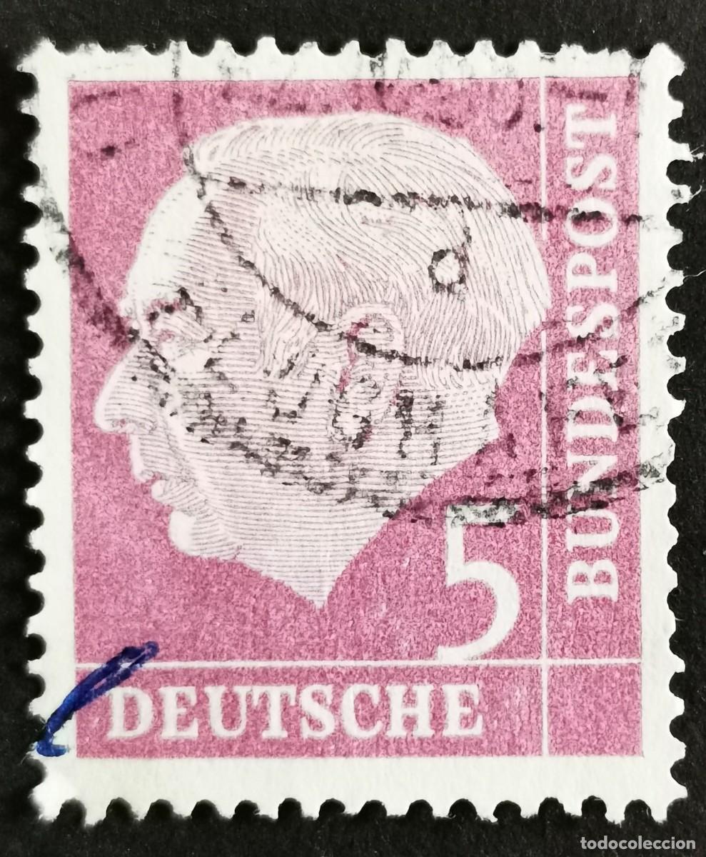 Sellos: Sello Alemania R. Federal 1954, Prof. Dr. Theodor Heuss (1884-1963), 5 Pf. Michel: DE 179xWv