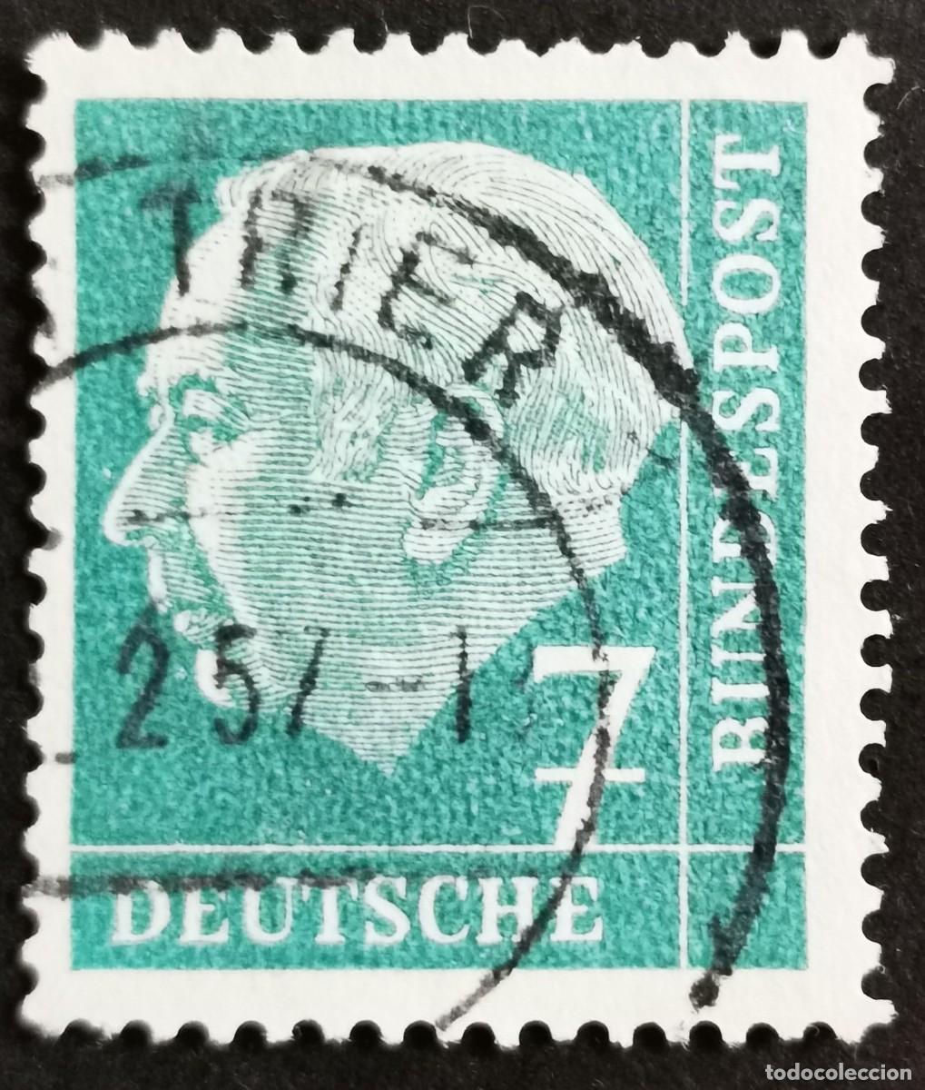 Sellos: Sello Alemania R. Federal 1954, Prof. Dr. Theodor Heuss (1884-1963), 7 Pf. Michel: DE 181xWv