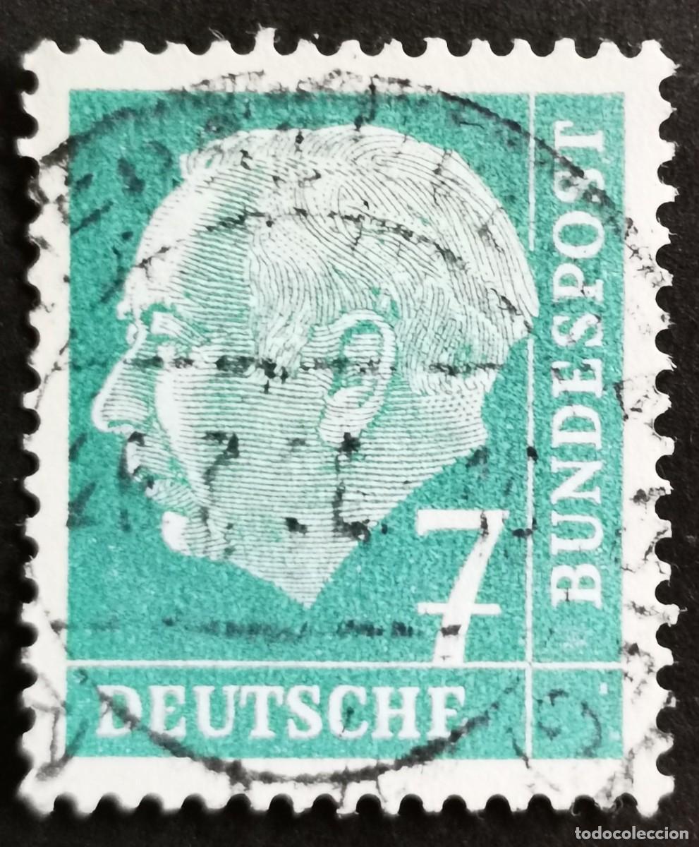 Sellos: Sello Alemania R. Federal 1954, Prof. Dr. Theodor Heuss (1884-1963), 7 Pf. Michel: DE 181xWv