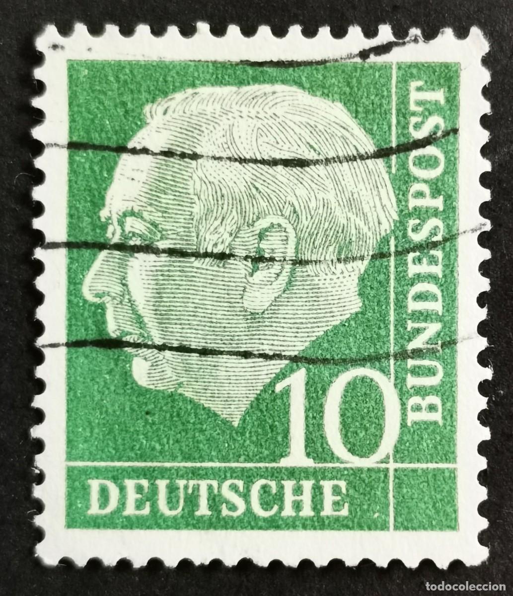 Sellos: Sello Alemania R. Federal 1954, Prof. Dr. Theodor Heuss (1884-1963), 10 Pf. Michel: DE 183xWv