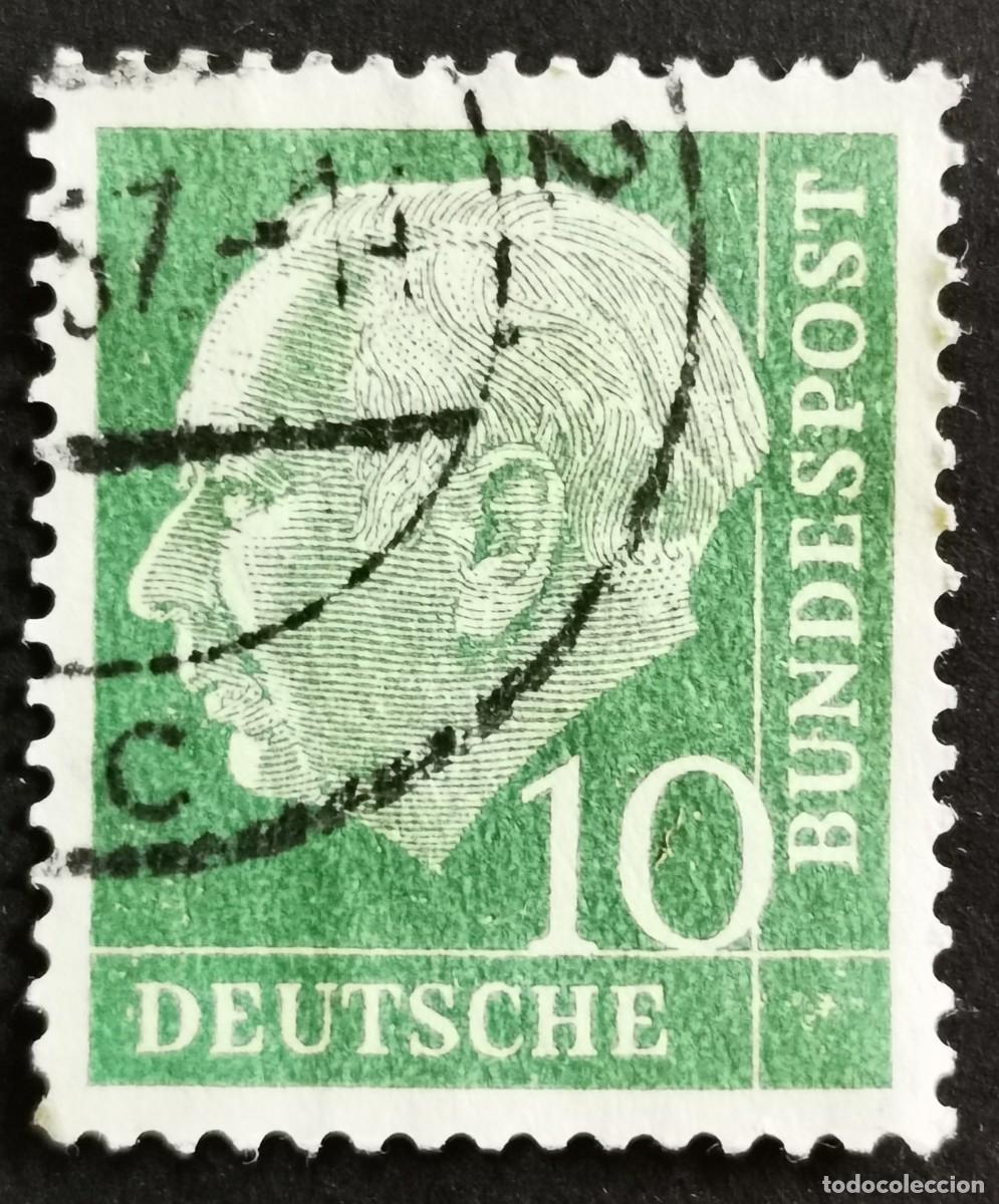 Sellos: Sello Alemania R. Federal 1954, Prof. Dr. Theodor Heuss (1884-1963), 10 Pf. Michel: DE 183xWv