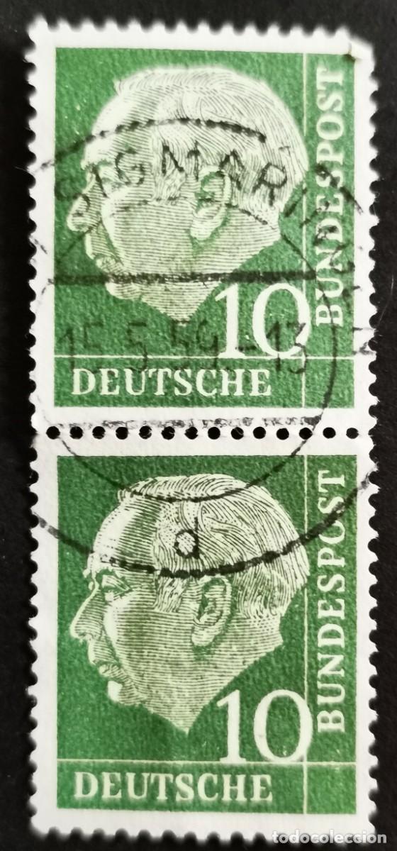 Sellos: Sello Alemania R. Federal 1954, Prof. Dr. Theodor Heuss (1884-1963), 10 Pf. Michel: DE 183xWv