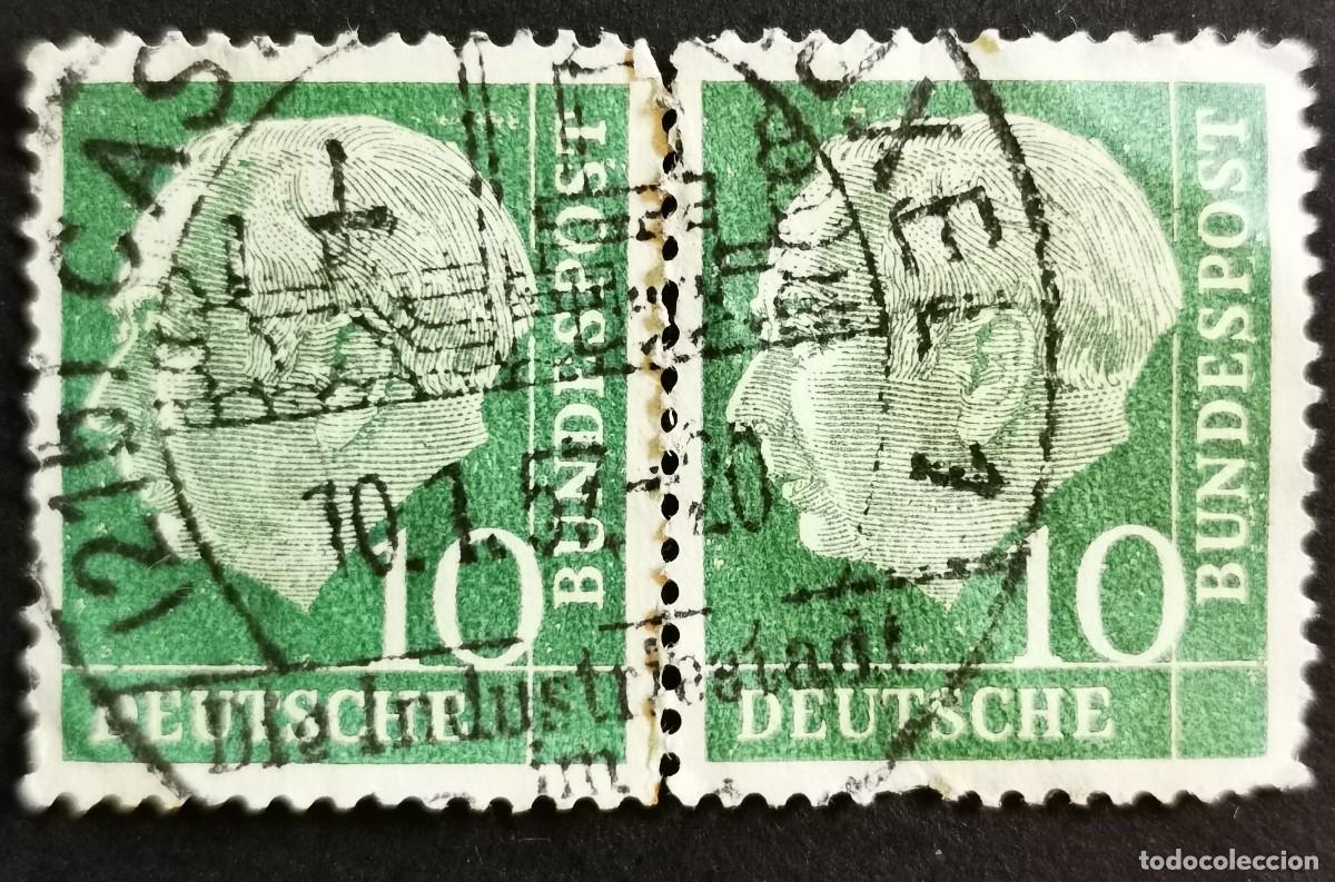 Sellos: Sello Alemania R. Federal 1954, Prof. Dr. Theodor Heuss (1884-1963), 10 Pf. Michel: DE 183xWv