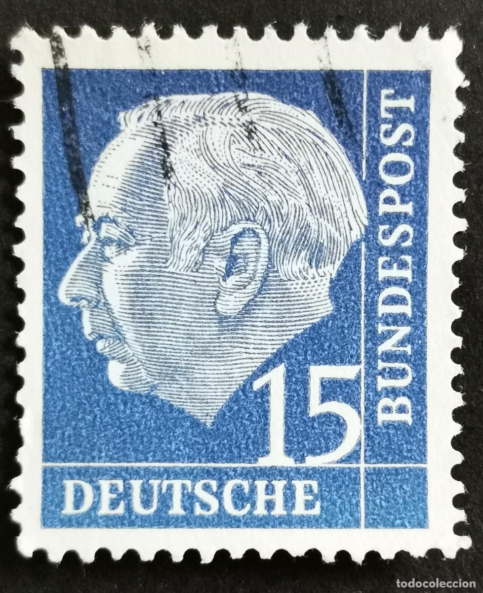 Sellos: Sello Alemania R. Federal 1954, Prof. Dr. Theodor Heuss (1884-1963), 15 Pf. Michel: DE 184xWv
