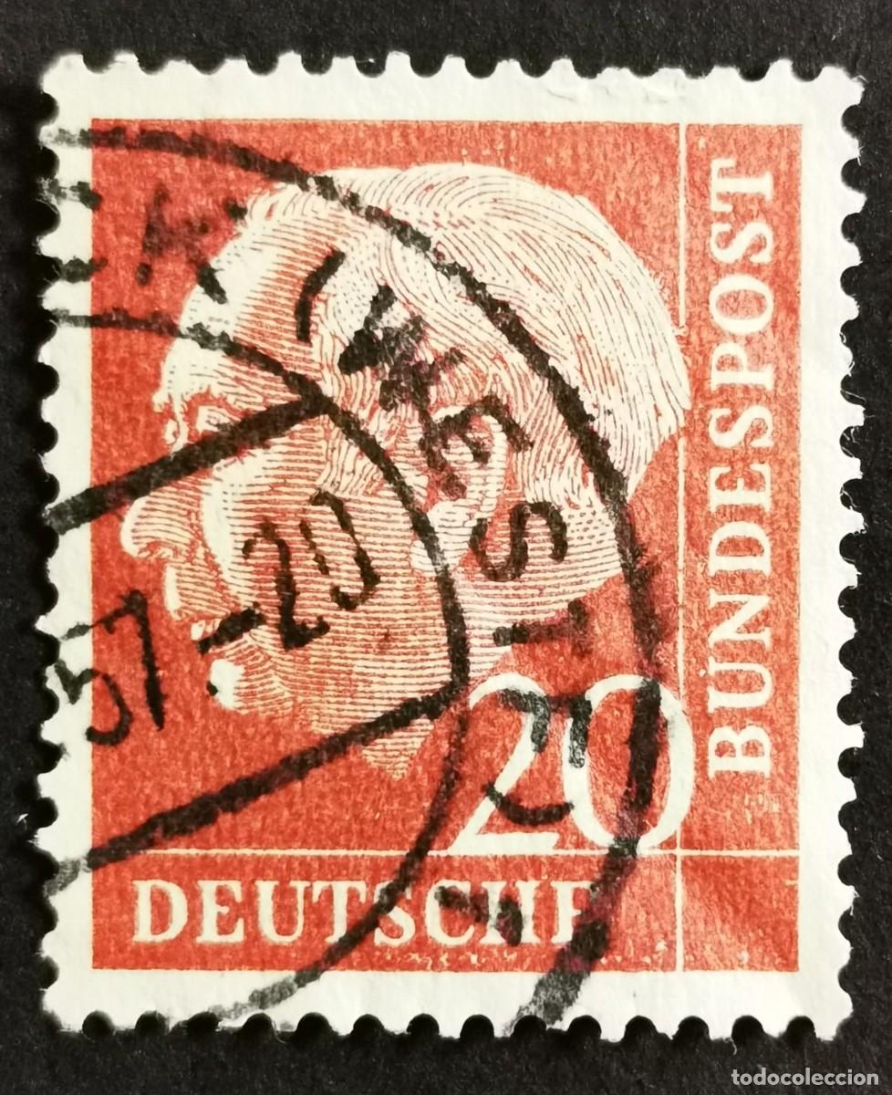 Sellos: Sello Alemania R. Federal 1954, Prof. Dr. Theodor Heuss (1884-1963), 20 Pf. Michel: DE 185xWv