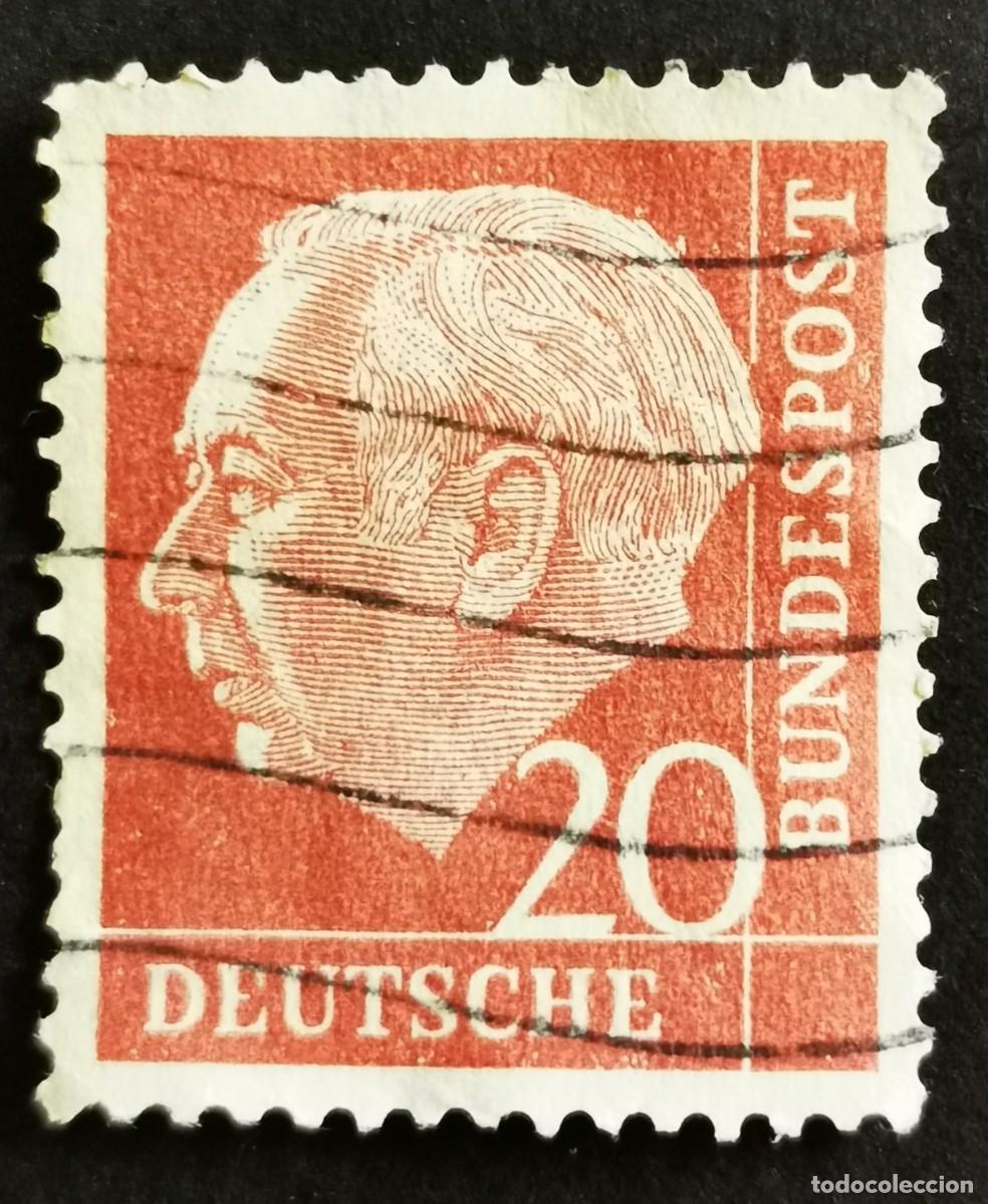 Sellos: Sello Alemania R. Federal 1954, Prof. Dr. Theodor Heuss (1884-1963), 20 Pf. Michel: DE 185xWv