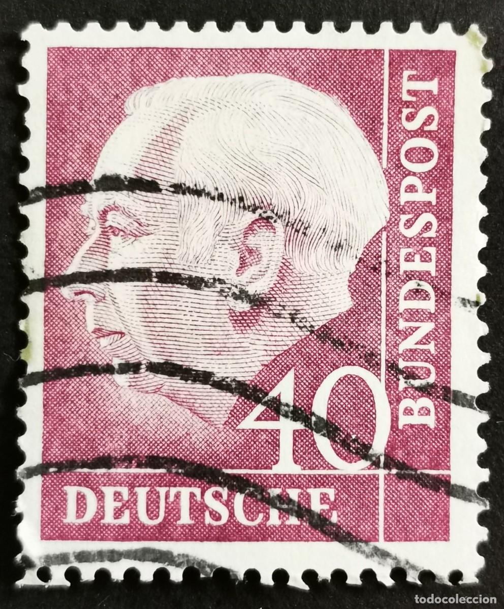 Sellos: Sello Alemania R. Federal 1954, Prof. Dr. Theodor Heuss (1884-1963), 40 Pf. Michel: DE 188xWv
