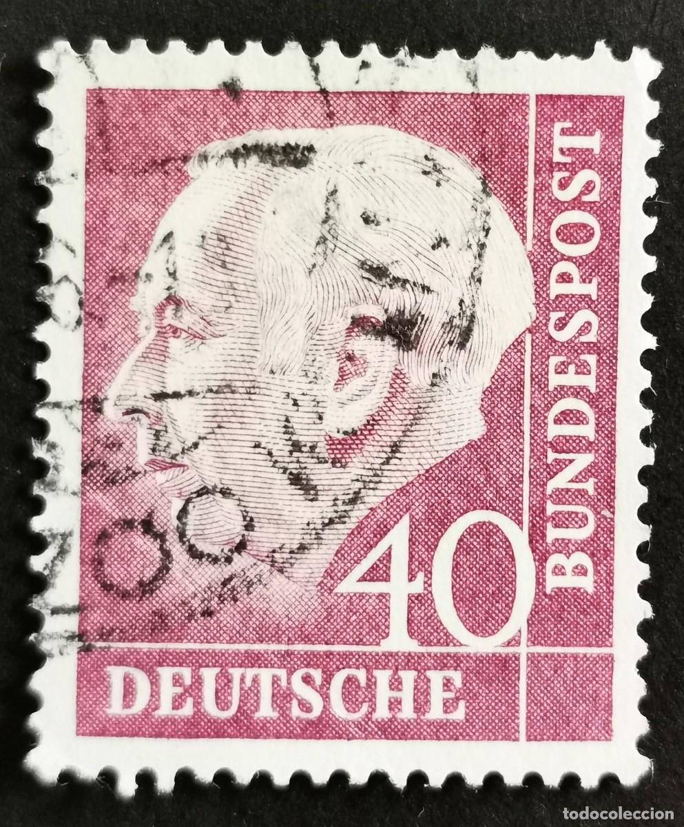 Sellos: Sello Alemania R. Federal 1954, Prof. Dr. Theodor Heuss (1884-1963), 40 Pf. Michel: DE 188xWv