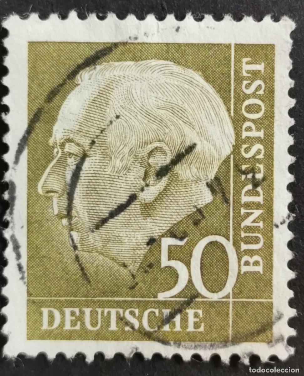 Sellos: Sello Alemania R. Federal 1957, Prof. Dr. Theodor Heuss (1884-1963), 50 Pf. Michel: DE 261xv