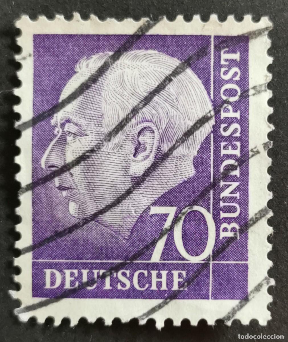 Sellos: Sello Alemania R. Federal 1957, Prof. Dr. Theodor Heuss (1884-1963), 70 Pf. Michel: DE 263xv