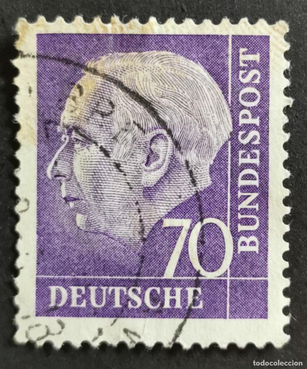 Sellos: Sello Alemania R. Federal 1957, Prof. Dr. Theodor Heuss (1884-1963), 70 Pf. Michel: DE 263xv