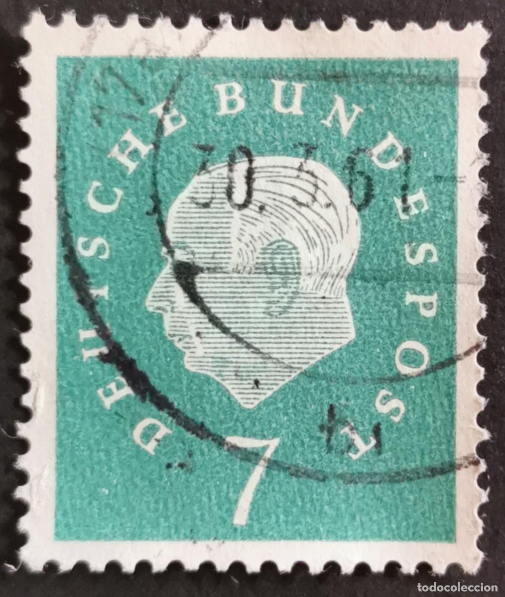 Sellos: Sello Alemania R. Federal 1959, Prof. Dr. Theodor Heuss (1884-1963), 7 Pf. Michel: DE 302