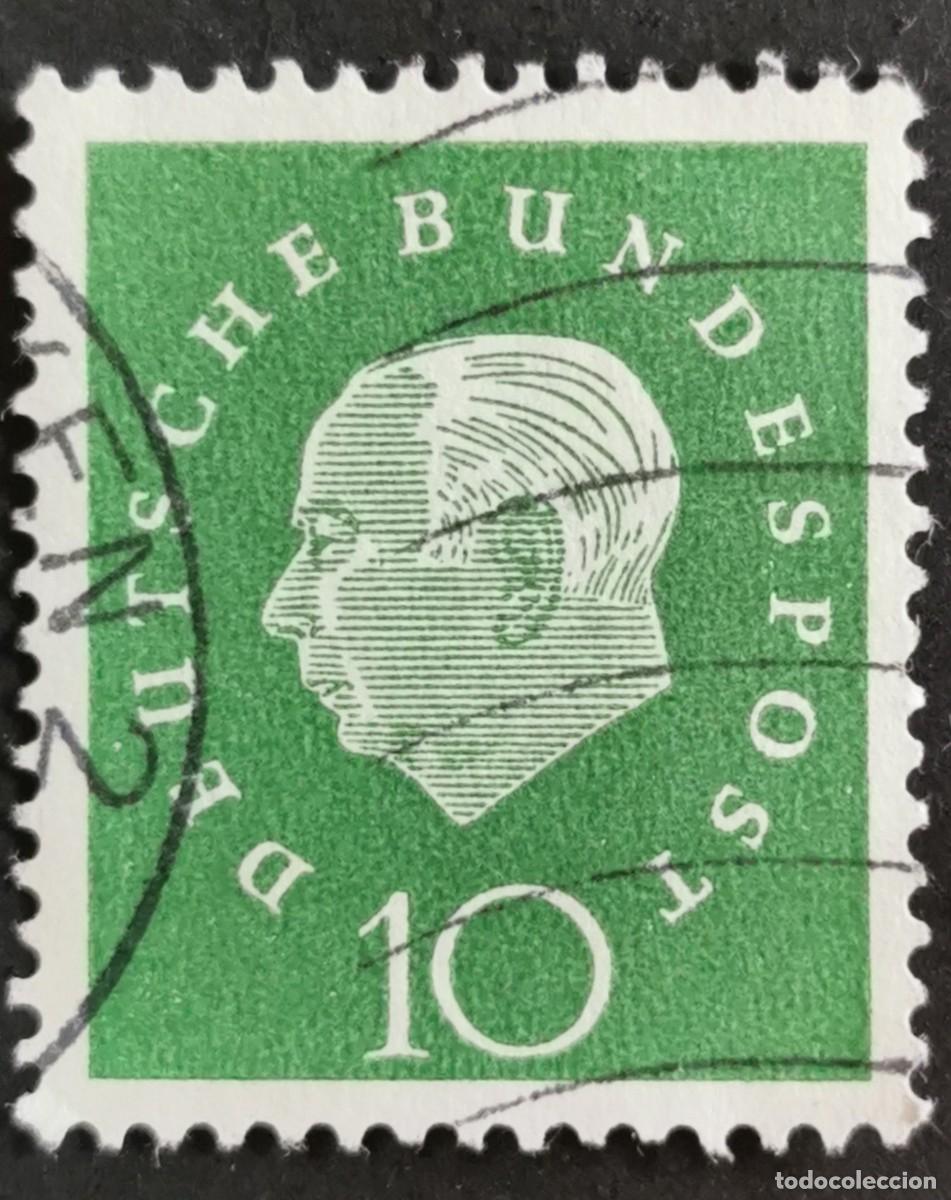 Sellos: Sello Alemania R. Federal 1959, Prof. Dr. Theodor Heuss (1884-1963), 10 Pf. Michel: DE 303