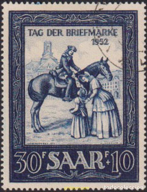 Sellos: 615984 USED ALEMANIA. Sarre 1952 DIA DEL SELLO