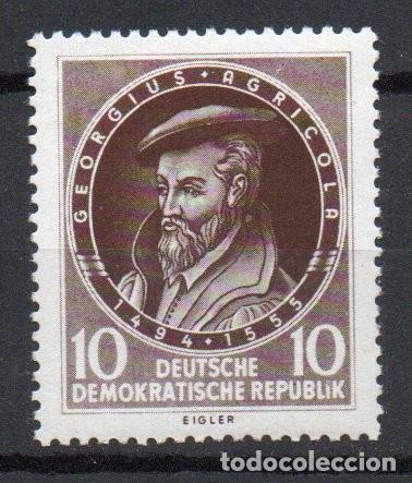Sellos: ALEMANIA ORIENTAL DDR A&Ntilde;O 1955 YV 222*** IV CENTENARIO DE LA MUERTE DE GEORG BAUER PERSONAJES