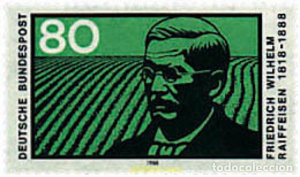 Sellos: 145759 MNH ALEMANIA FEDERAL 1988 CENTENARIO DE LA MUERTE DE FRIEDRICH WILHELM RAIFFEISEN