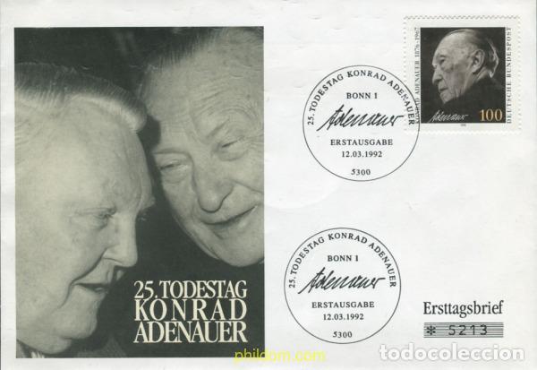 Sellos: 351330 MNH ALEMANIA FEDERAL 1992 25 ANIVERSARIO DE LA MUERTE DE KONRAD ADENAUER