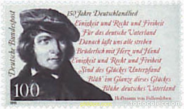 Sellos: 146033 MNH ALEMANIA FEDERAL 1991 150 ANIVERSARIO DEL HIMNO NACIONAL
