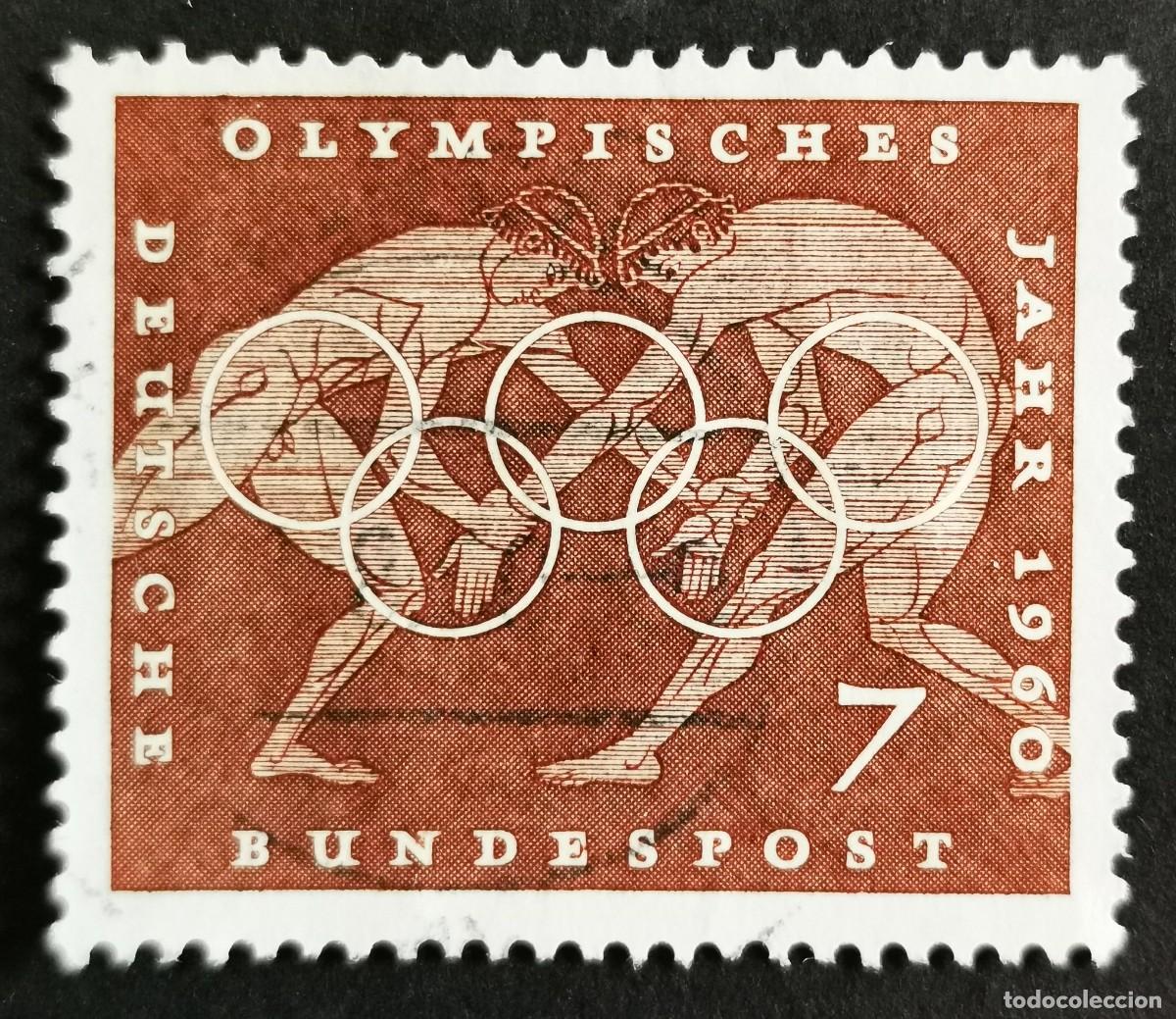 Sellos: Sello Alemania R. Federal 1960, Lucha libre, pinturas de jarrones griegos, 7 Pf. Michel: DE 332