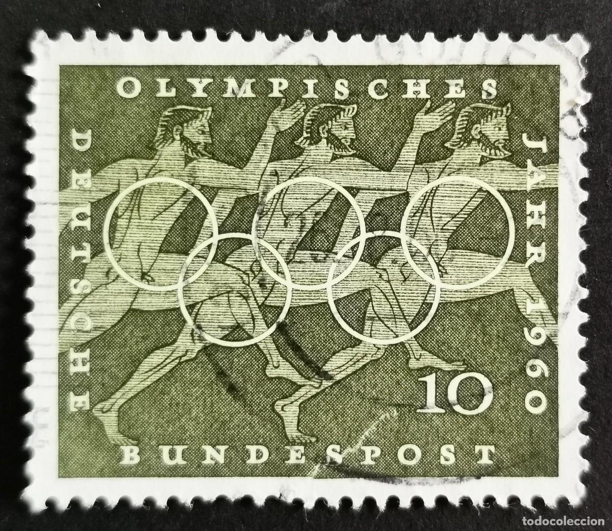 Sellos: Sello Alemania R. Federal 1960, Lucha libre, pinturas de jarrones griegos, 10 Pf. Michel: DE 333