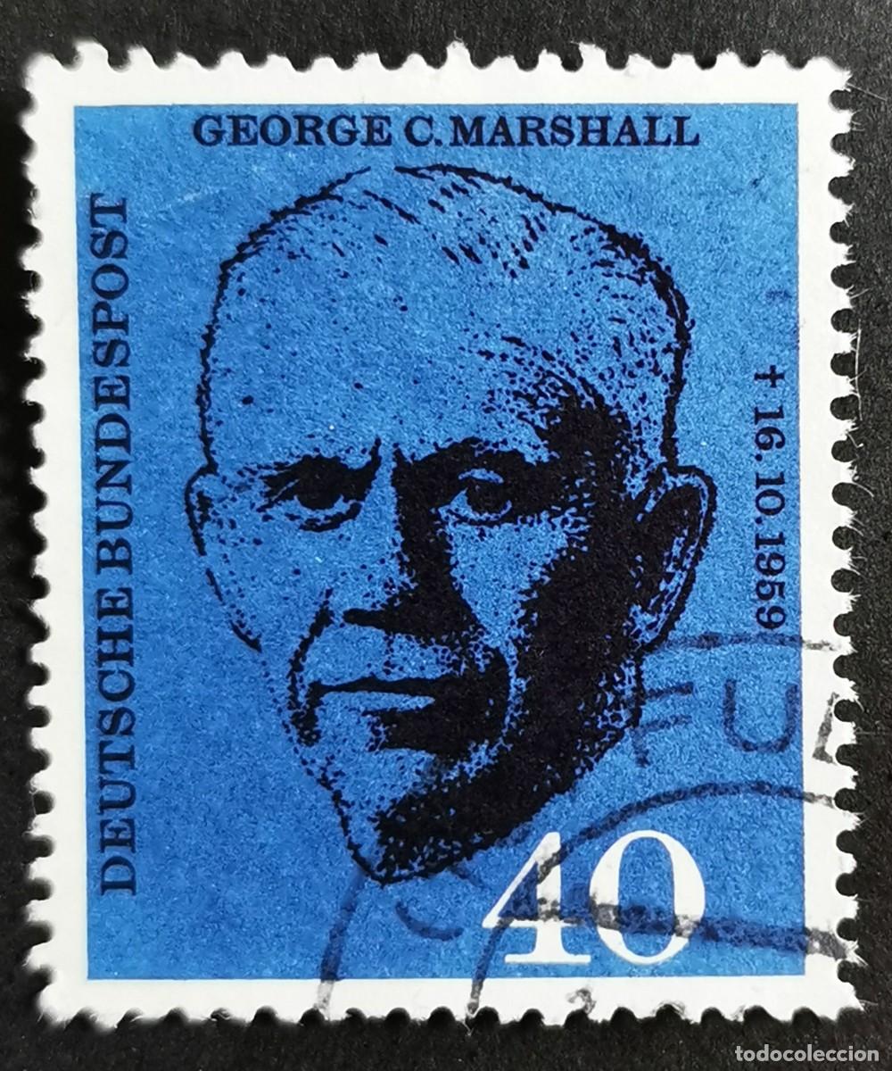 Sellos: Sello Alemania R. Federal 1960, 1 aniversario fallecimiento general Marshall, 40 Pf. Michel: DE 344