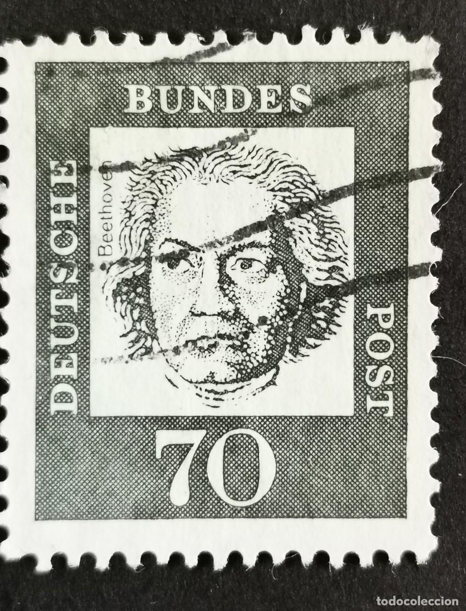 Sellos: Sello Alemania R. Federal 1961, Alemanes distinguidos: Ludwig van Beethove , 70 Pf. Michel: DE 358ya