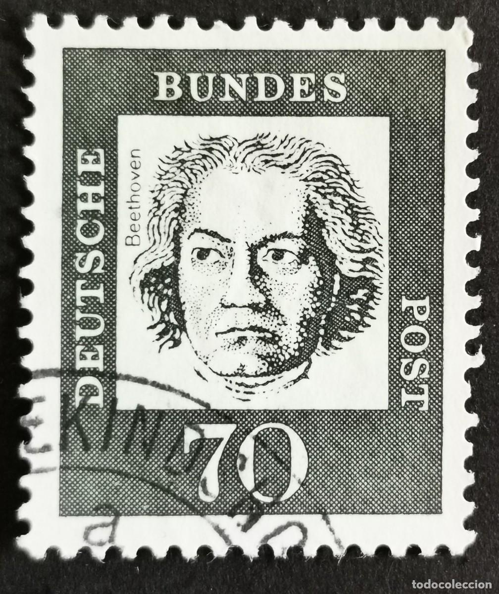 Sellos: Sello Alemania R. Federal 1961, Alemanes distinguidos: Ludwig van Beethove , 70 Pf. Michel: DE 358ya