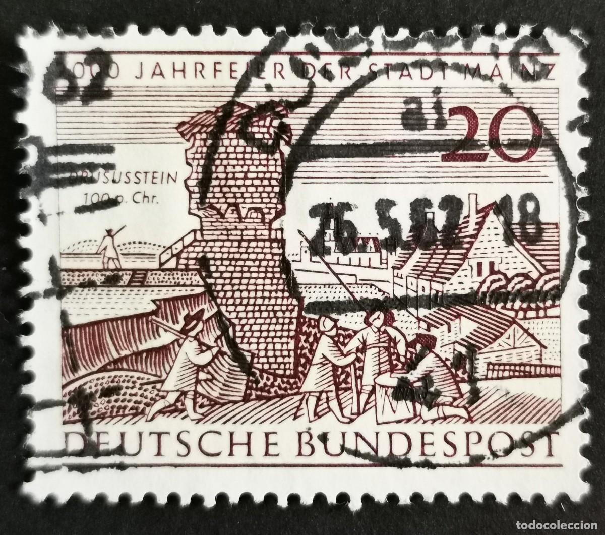 Sellos: Sello Alemania R. Federal 1962, Druso (100 d. C.), fragmento ciudad Maguncia, 20 Pf. Michel: DE 375