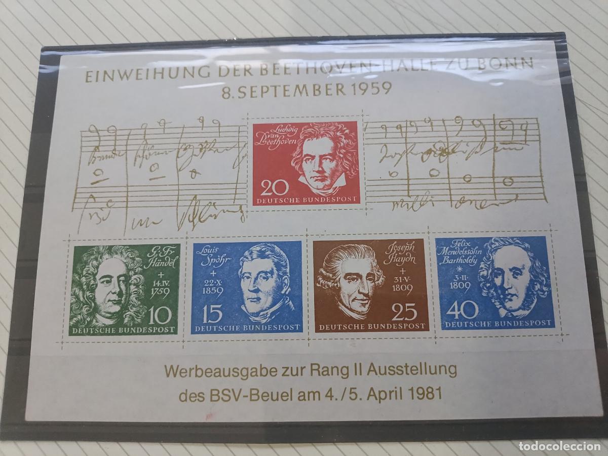 Sellos: Alemania. Hojita nueva 1981. M&uacute;sica. Beethoven-Halle