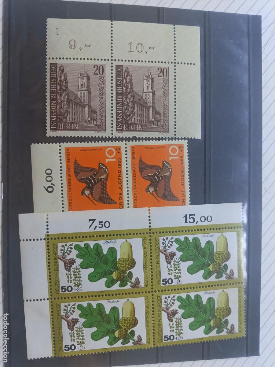 Sellos: Alemania y Berl&iacute;n occidental. Borde de hoja 3 bloques de sellos nuevos perfectos