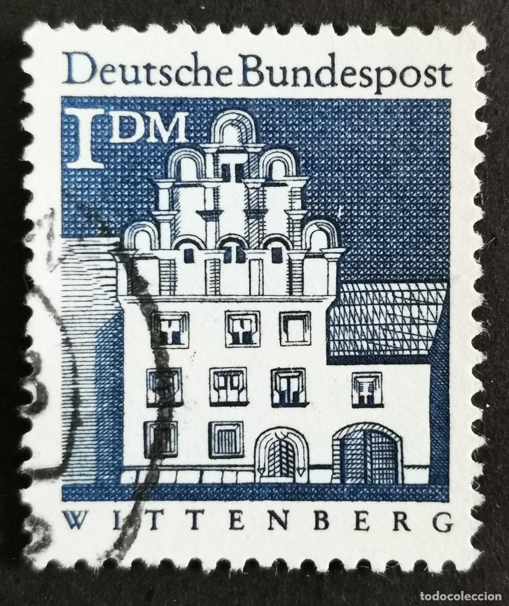 Sellos: Sello Alemania R. Federal 1966, Edificios alemanes: Edificio Melanchthon, Witt, 1 DM. Michel: DE 500