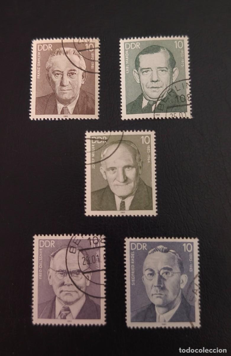 Sellos: DDR 1983 Personajes del movimiento obrero alem&aacute;n.Yvert 2410 / 2414 serie completa