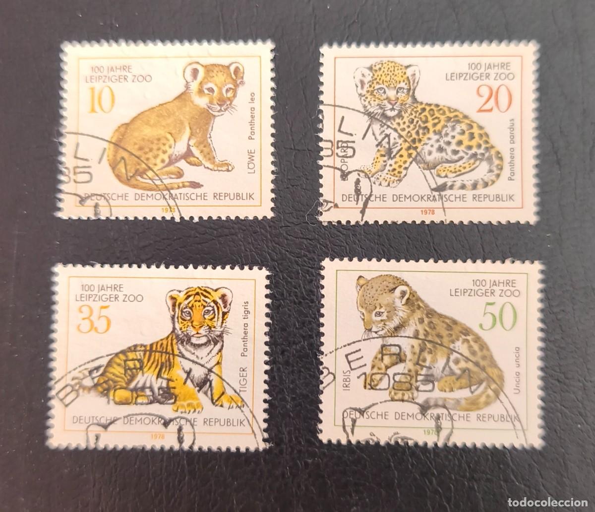 Sellos: DDR 1978 Centenario del zoo de Leipzig. Cachorros.Yvert 1991 / 1994 serie completa