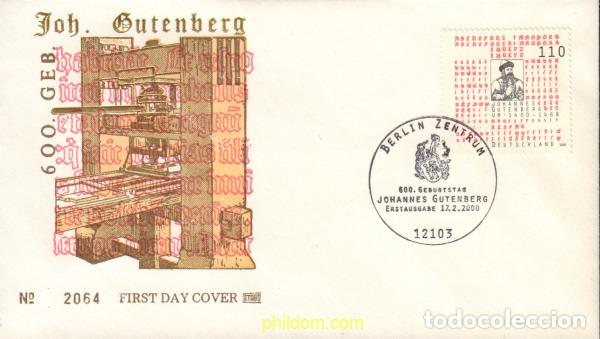 Sellos: 418485 MNH ALEMANIA FEDERAL 2000 600 ANIVERSARIO DEL NACIMIENTO DEL IMPRESOR JOHANNES GUTENBERG