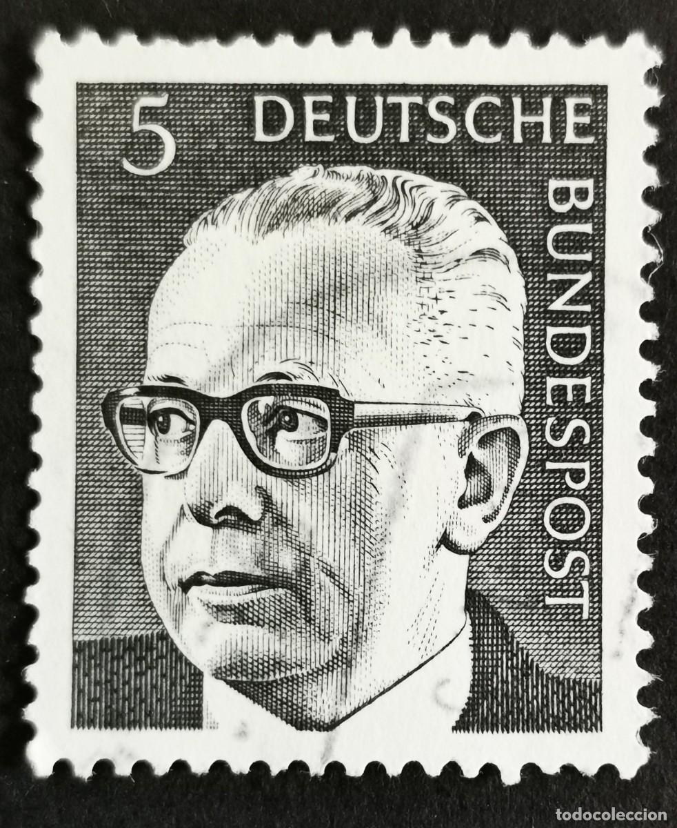 Sellos: Sello Alemania R.Federal 1970, Dr. HC Gustav Heinemann 3er Presidente Federal, 5 Pf. Michel: DE 635