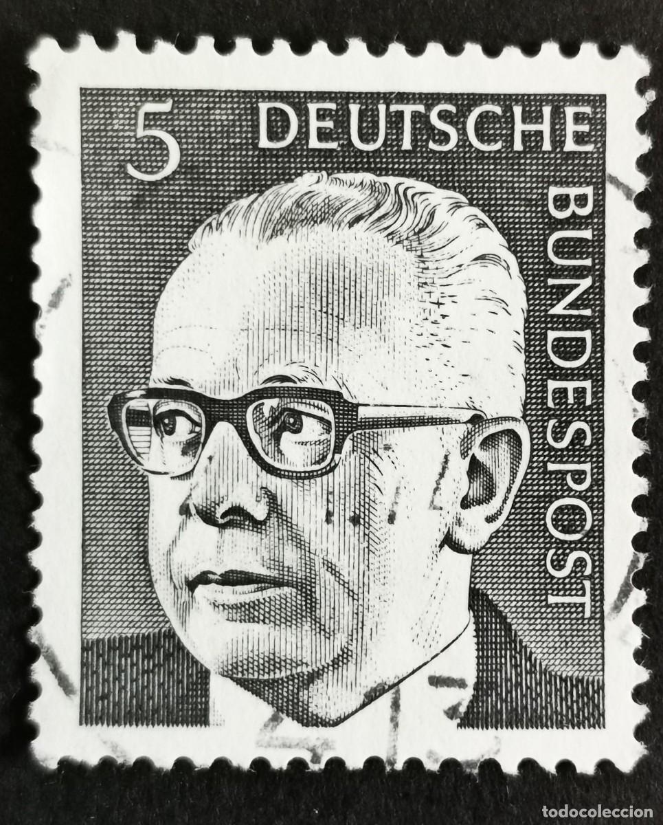 Sellos: Sello Alemania R.Federal 1970, Dr. HC Gustav Heinemann 3er Presidente Federal, 5 Pf. Michel: DE 635