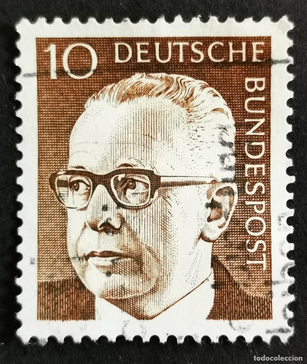 Sellos: Sello Alemania R.Federal 1970, Dr. HC Gustav Heinemann 3er Presidente Federal, 10 Pf. Michel: DE 636