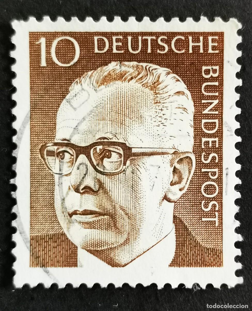 Sellos: Sello Alemania R.Federal 1970, Dr. HC Gustav Heinemann 3er Presidente Federal, 10 Pf. Michel: DE 636