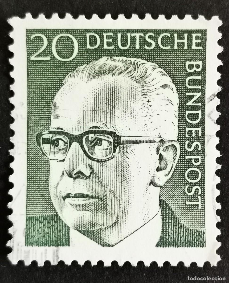 Sellos: Sello Alemania R.Federal 1970, Dr. HC Gustav Heinemann 3er Presidente Federal, 20 Pf. Michel: DE 637
