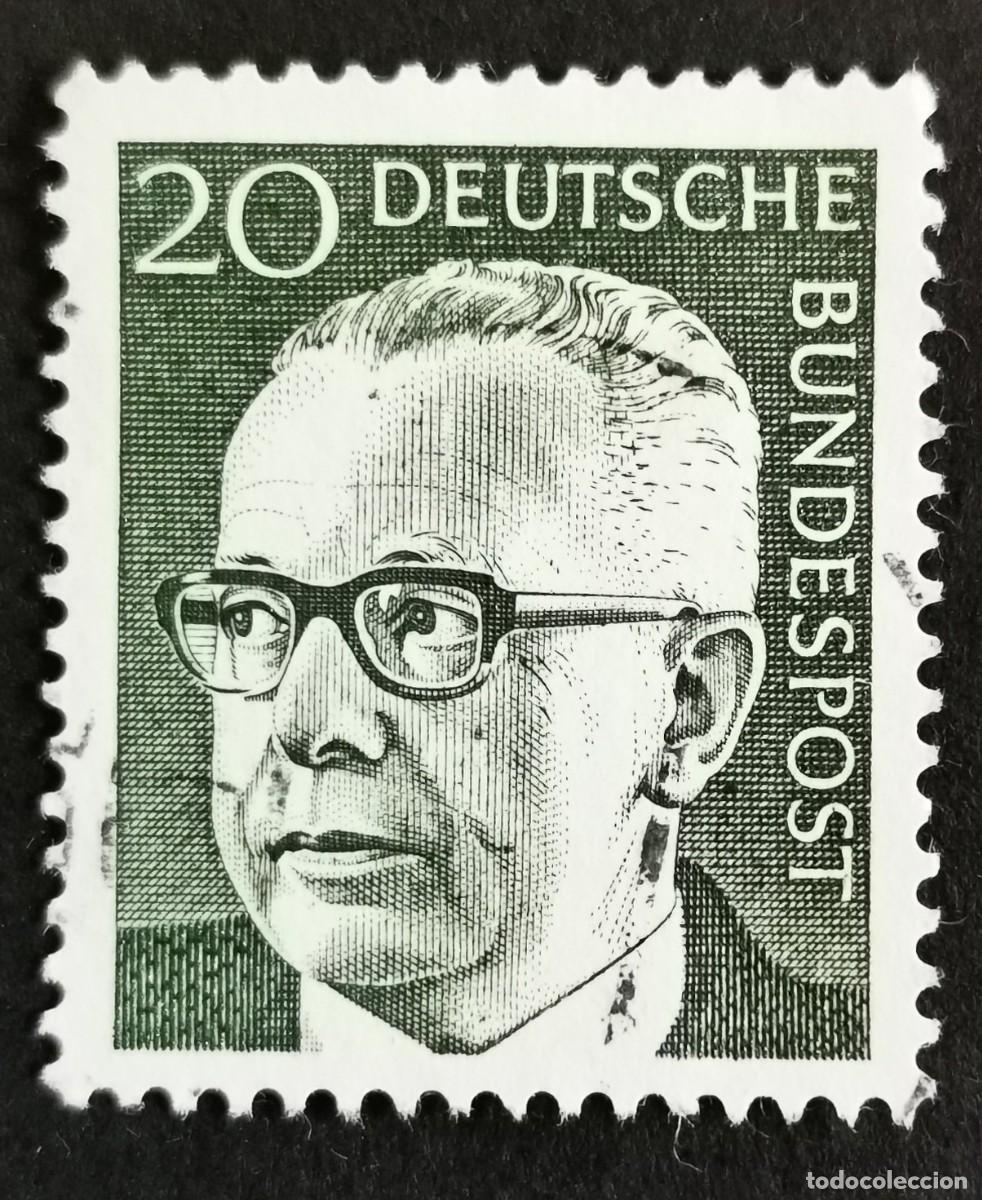Sellos: Sello Alemania R.Federal 1970, Dr. HC Gustav Heinemann 3er Presidente Federal, 20 Pf. Michel: DE 637