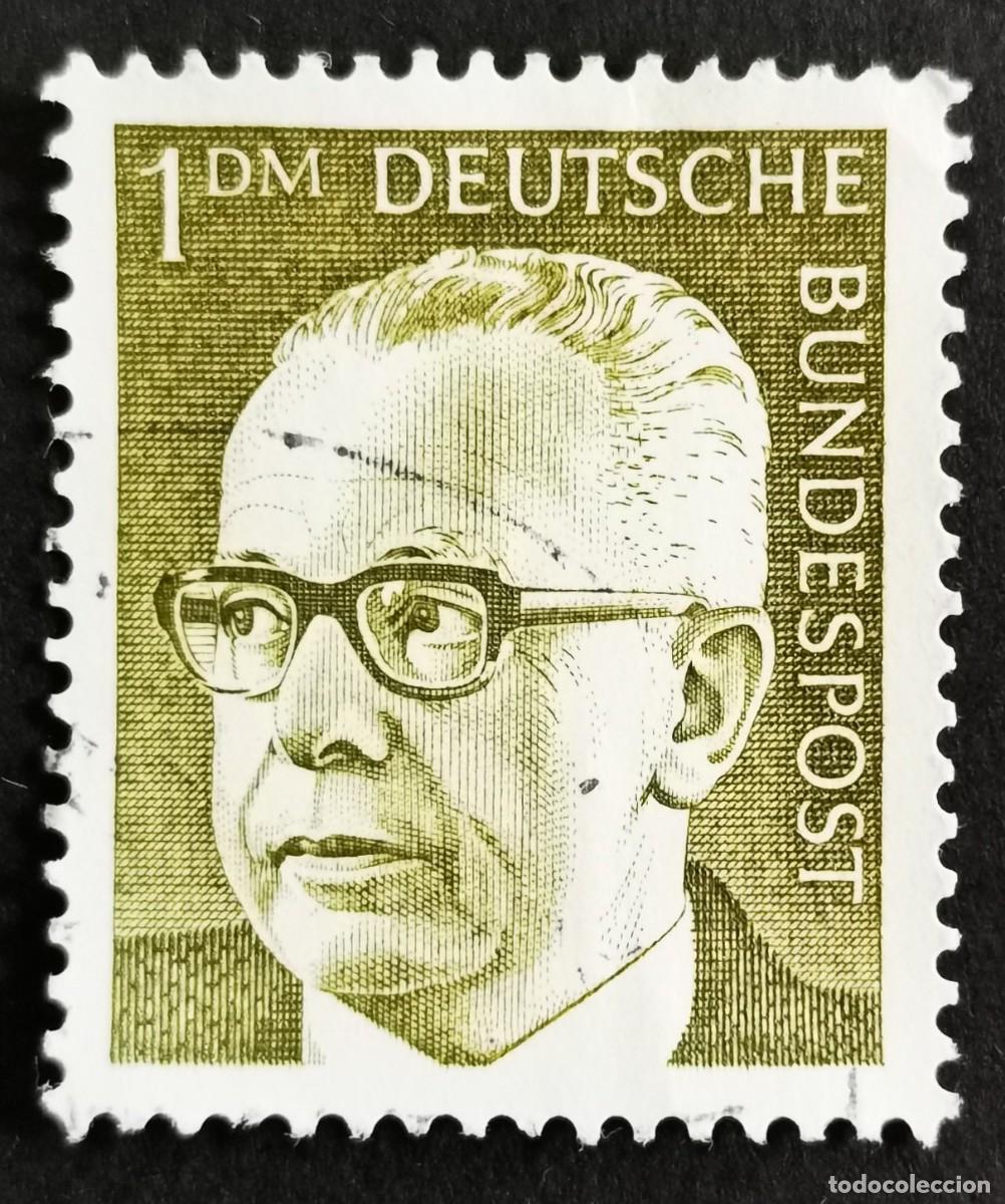 Sellos: Sello Alemania R.Federal 1970, Dr. HC Gustav Heinemann 3er Presidente Federal, 1 DM. Michel: DE 644