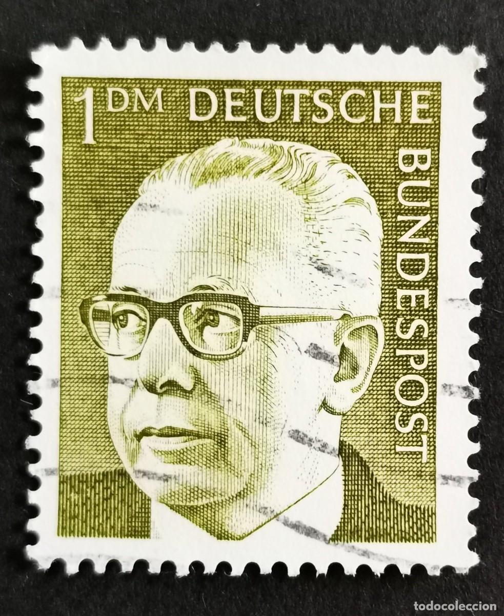 Sellos: Sello Alemania R.Federal 1970, Dr. HC Gustav Heinemann 3er Presidente Federal, 1 DM. Michel: DE 644