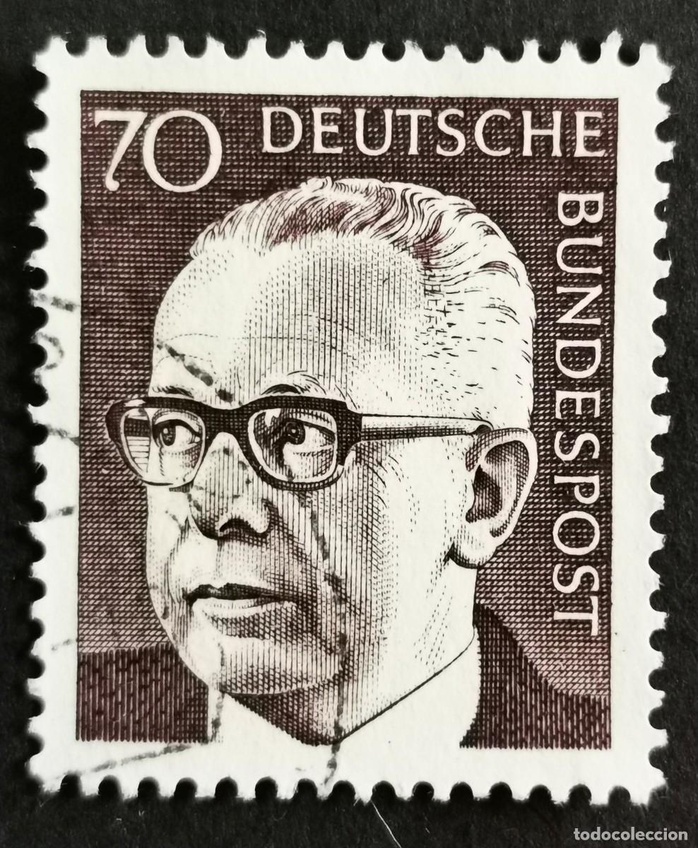 Sellos: Sello Alemania R.Federal 1971, Dr. HC Gustav Heinemann 3er Presidente Federa, 70 Pf Michel: DE 641