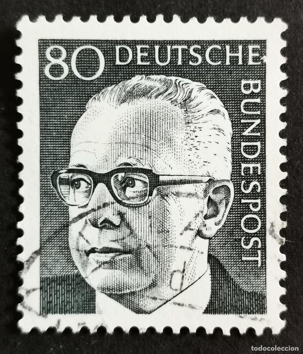 Sellos: Sello Alemania R.Federal 1971, Dr. HC Gustav Heinemann 3er Presidente Federa, 80 Pf Michel: DE 642