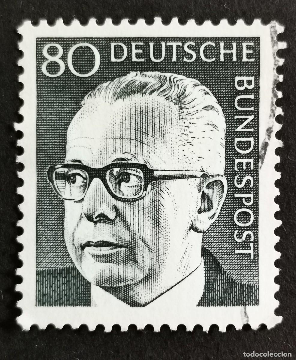 Sellos: Sello Alemania R.Federal 1971, Dr. HC Gustav Heinemann 3er Presidente Federa, 80 Pf Michel: DE 642