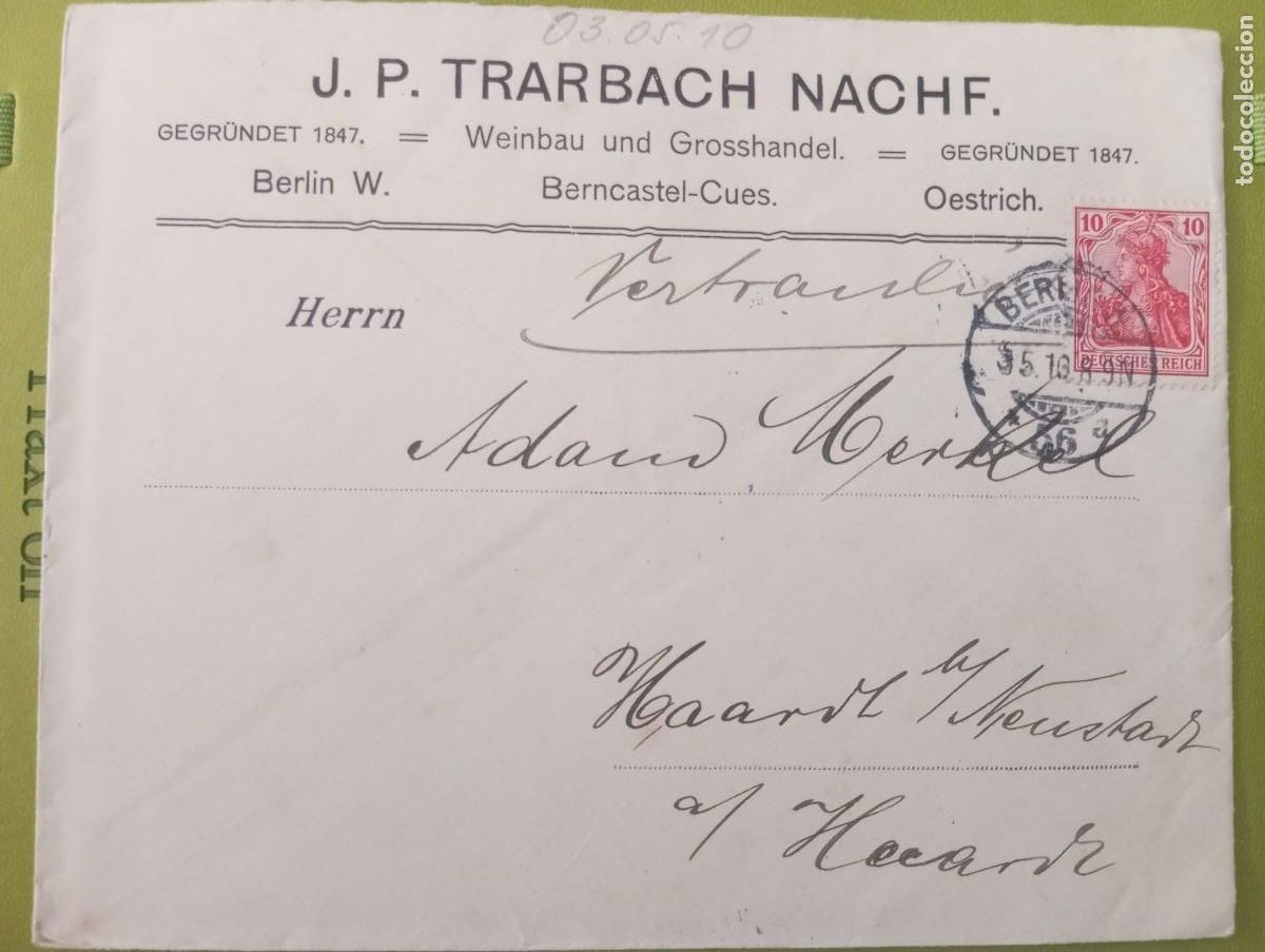 Sellos: ALEMANIA, 1910, CARTA CIRCULADA EN BERL&Iacute;N.