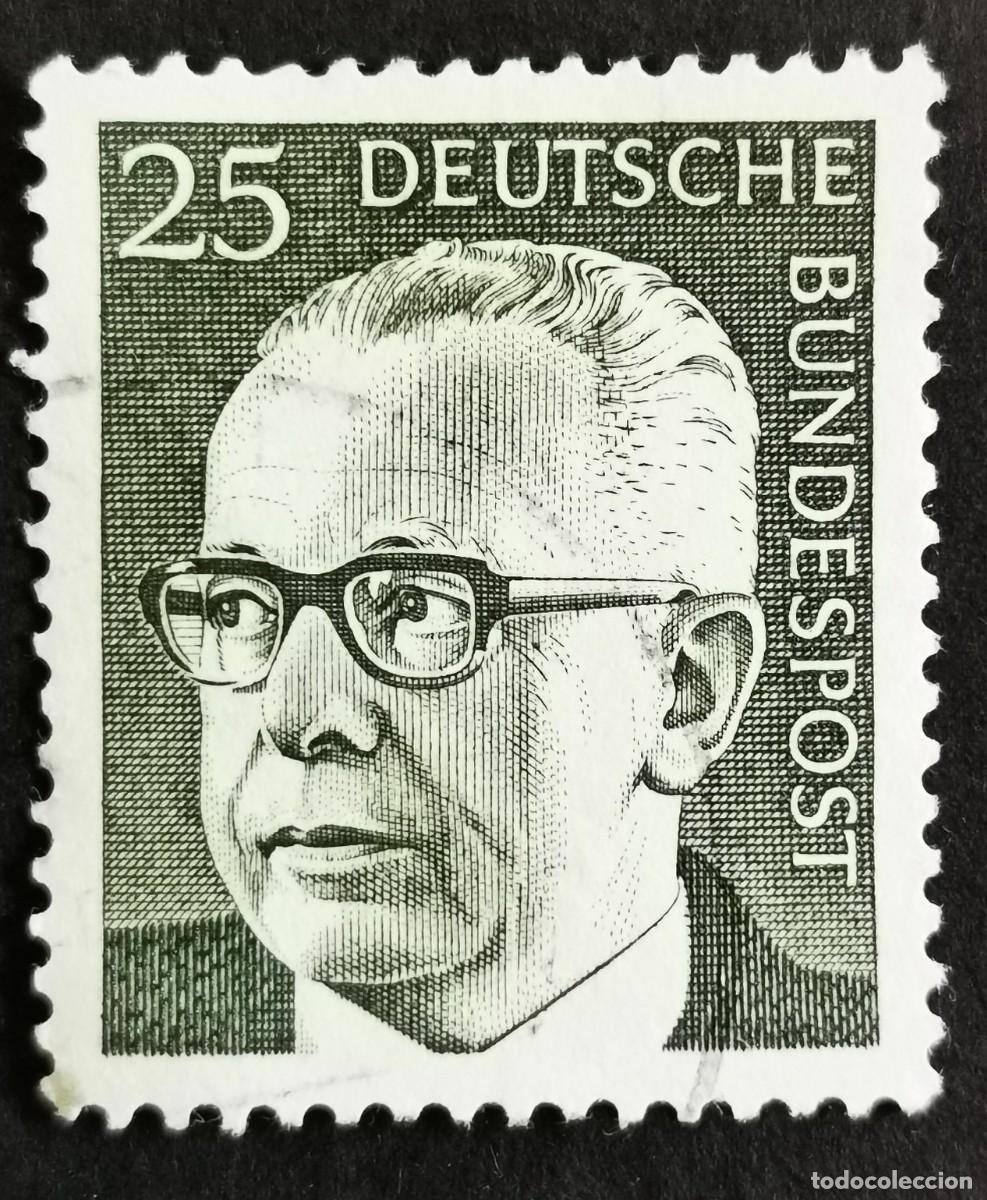 Sellos: Sello Alemania R.Federal 1971, Dr. HC Gustav Heinemann 3er Presidente Federal, 25 Pf. Michel: DE 689