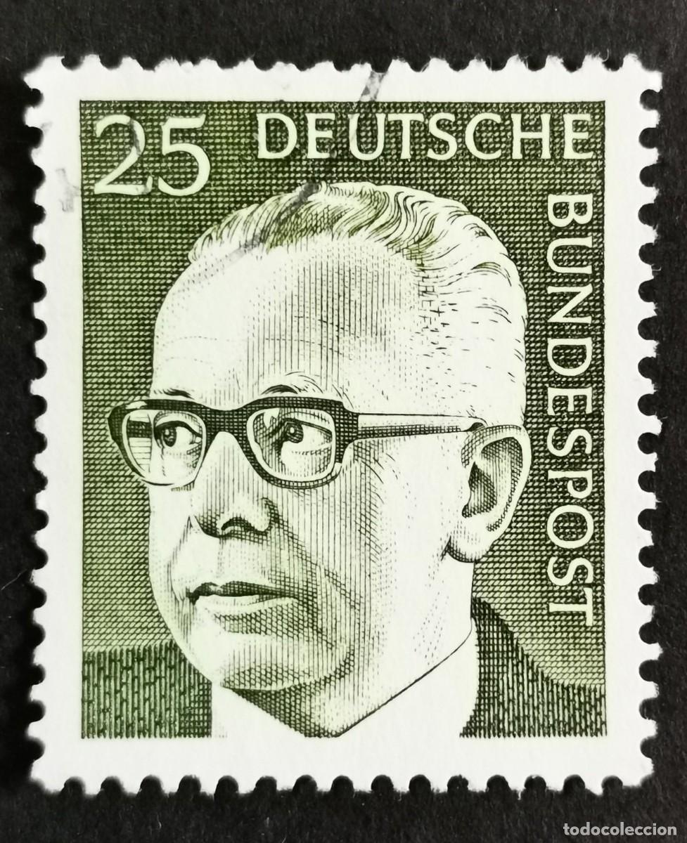 Sellos: Sello Alemania R.Federal 1971, Dr. HC Gustav Heinemann 3er Presidente Federal, 25 Pf. Michel: DE 689